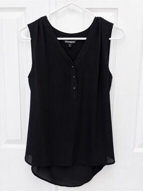 Express Black Sleeveless V-Neck Blouse with Henley Placket